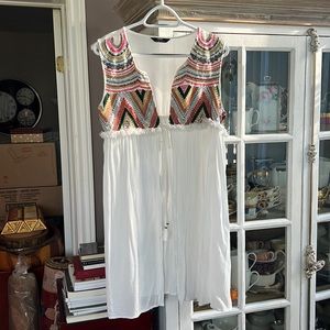 MAX White Bohemian Long Top, uk18 / M